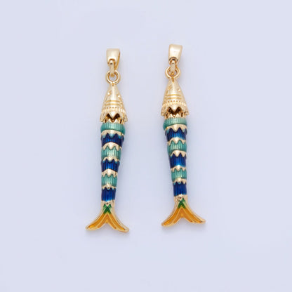 18K Gold Filled Blue Enamel Fish 3D Multidimensional Charm | AH737