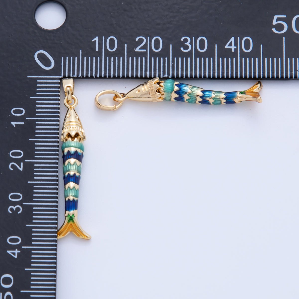 18K Gold Filled Blue Enamel Fish 3D Multidimensional Charm | AH737