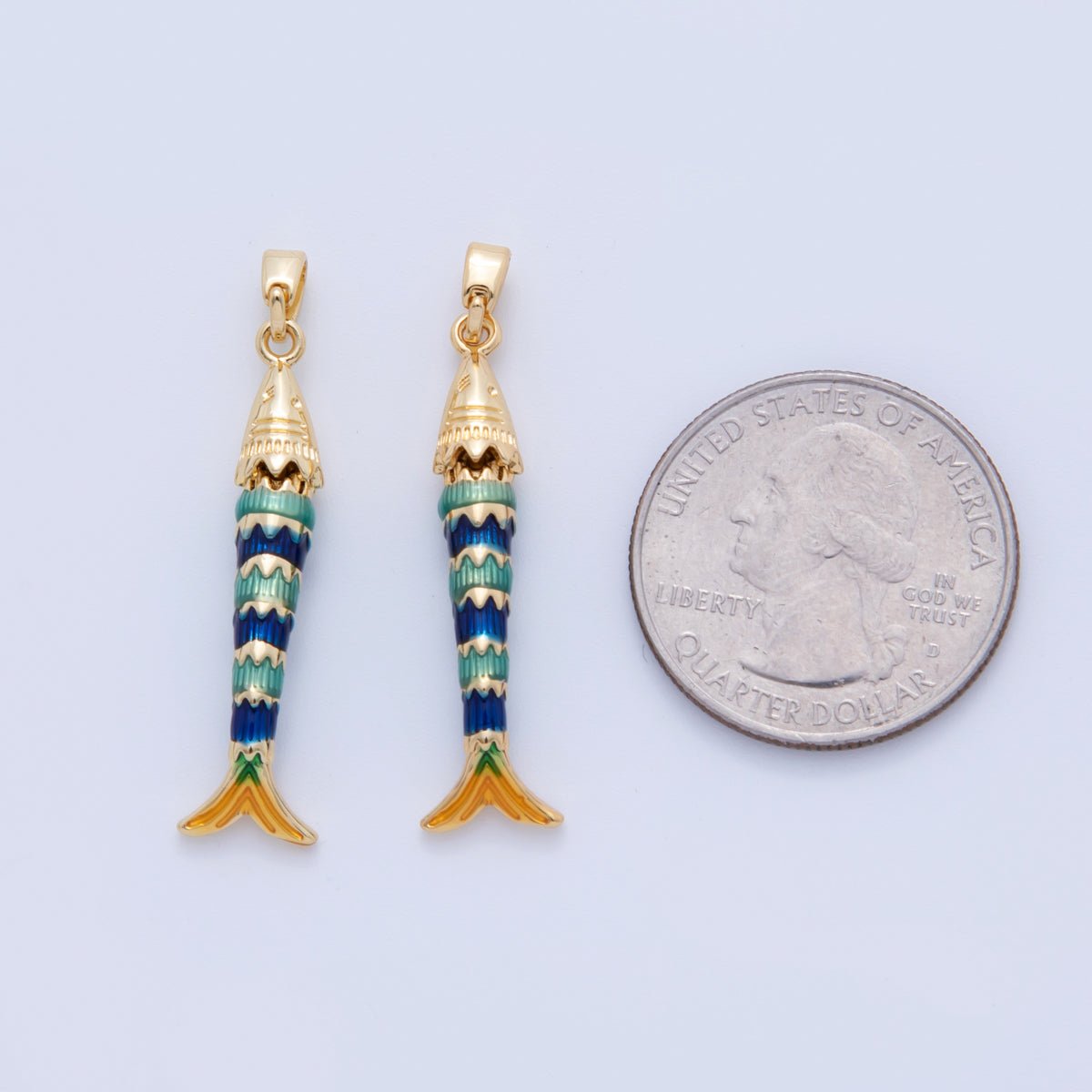 18K Gold Filled Blue Enamel Fish 3D Multidimensional Charm | AH737