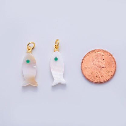 18K Gold Filled Blue-Eyed White Shell Pearl Fish Mini Charm | X766