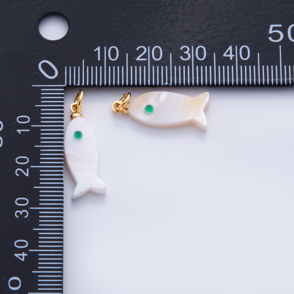18K Gold Filled Blue-Eyed White Shell Pearl Fish Mini Charm | X766
