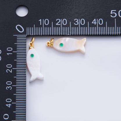 18K Gold Filled Blue-Eyed White Shell Pearl Fish Mini Charm | X766