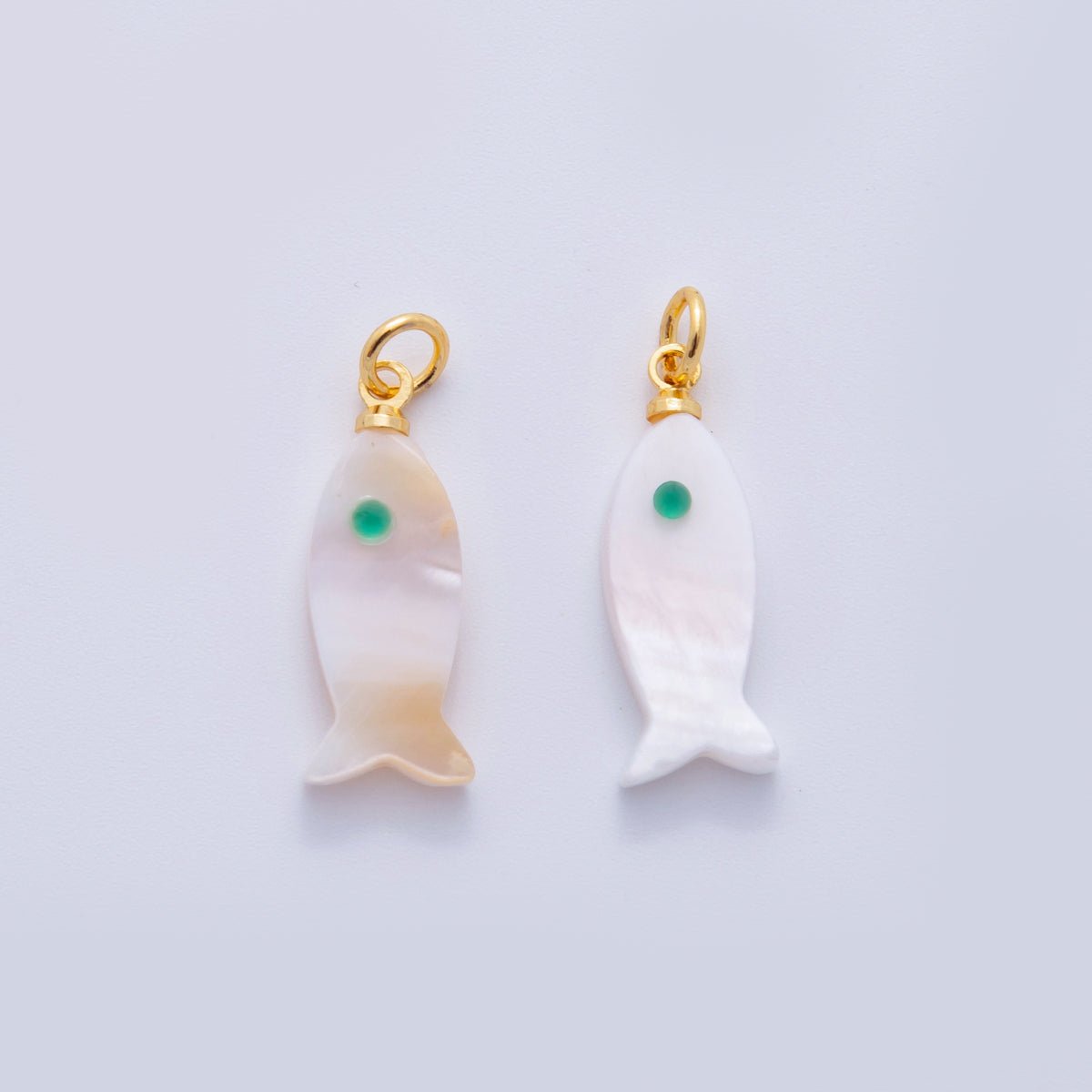 18K Gold Filled Blue-Eyed White Shell Pearl Fish Mini Charm | X766