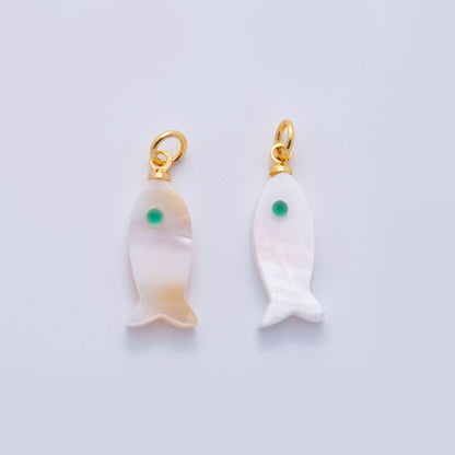 18K Gold Filled Blue-Eyed White Shell Pearl Fish Mini Charm | X766