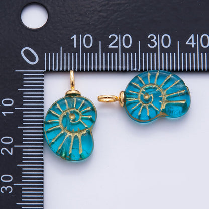 18K Gold Filled Blue Gold-Lined Nautilus Sea Shell Drop Pendant | AF290