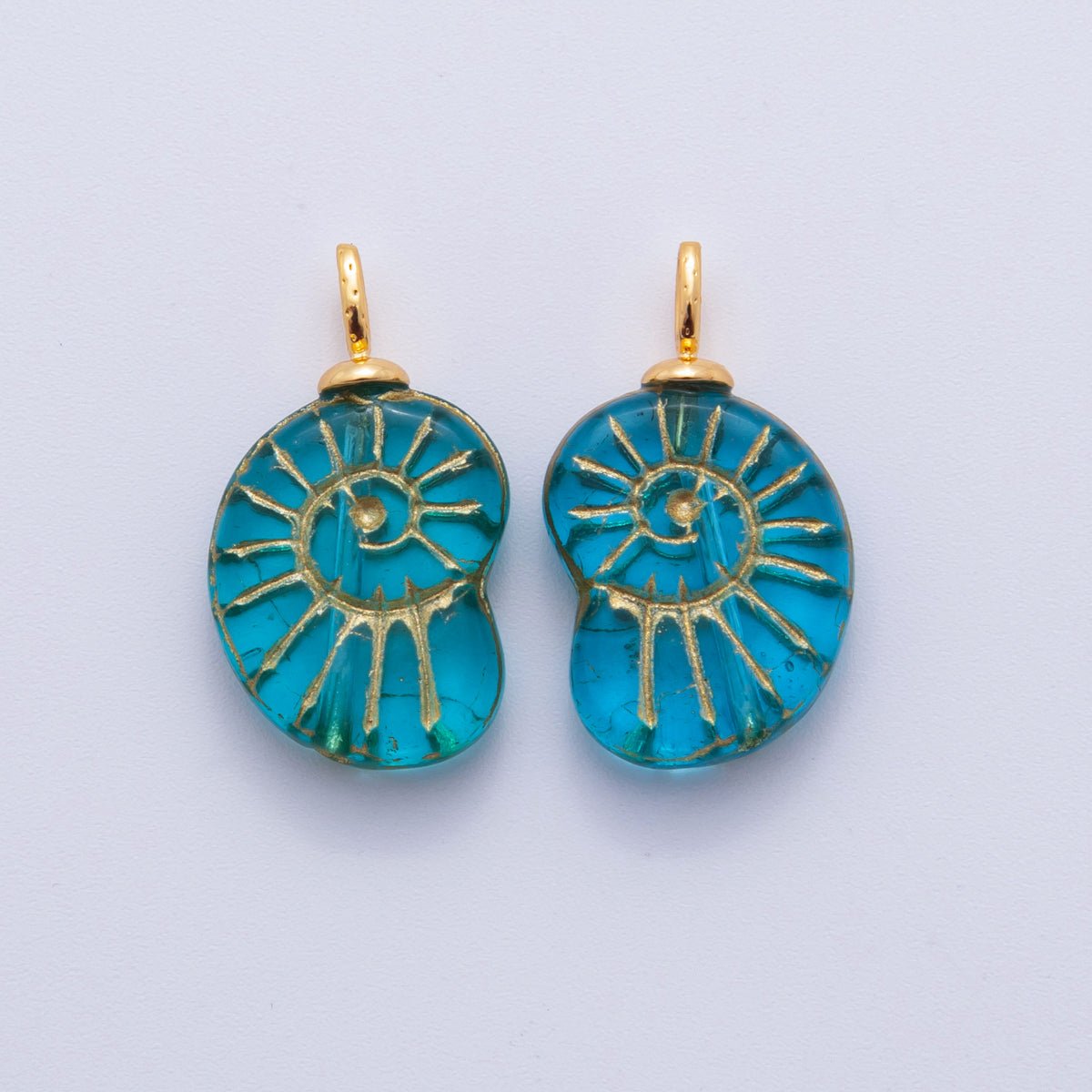 18K Gold Filled Blue Gold-Lined Nautilus Sea Shell Drop Pendant | AF290