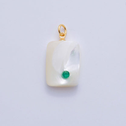 18K Gold Filled Green, Pink, Blue CZ Shell Pearl Rectangular Charm | AF346 AF347 X643