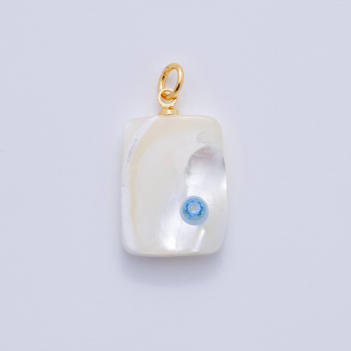 18K Gold Filled Green, Pink, Blue CZ Shell Pearl Rectangular Charm | AF346 AF347 X643