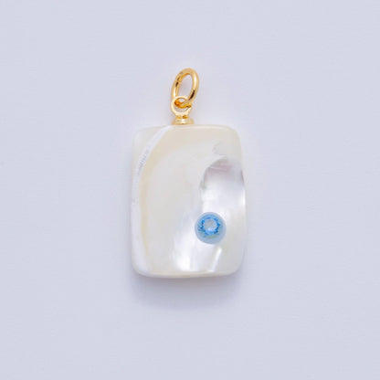 18K Gold Filled Green, Pink, Blue CZ Shell Pearl Rectangular Charm | AF346 AF347 X643