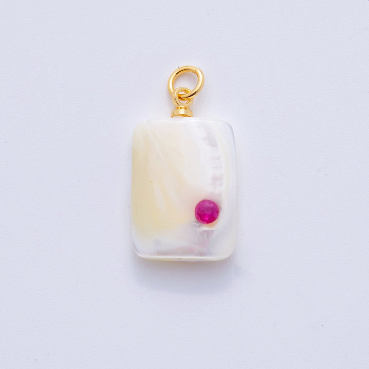 18K Gold Filled Green, Pink, Blue CZ Shell Pearl Rectangular Charm | AF346 AF347 X643