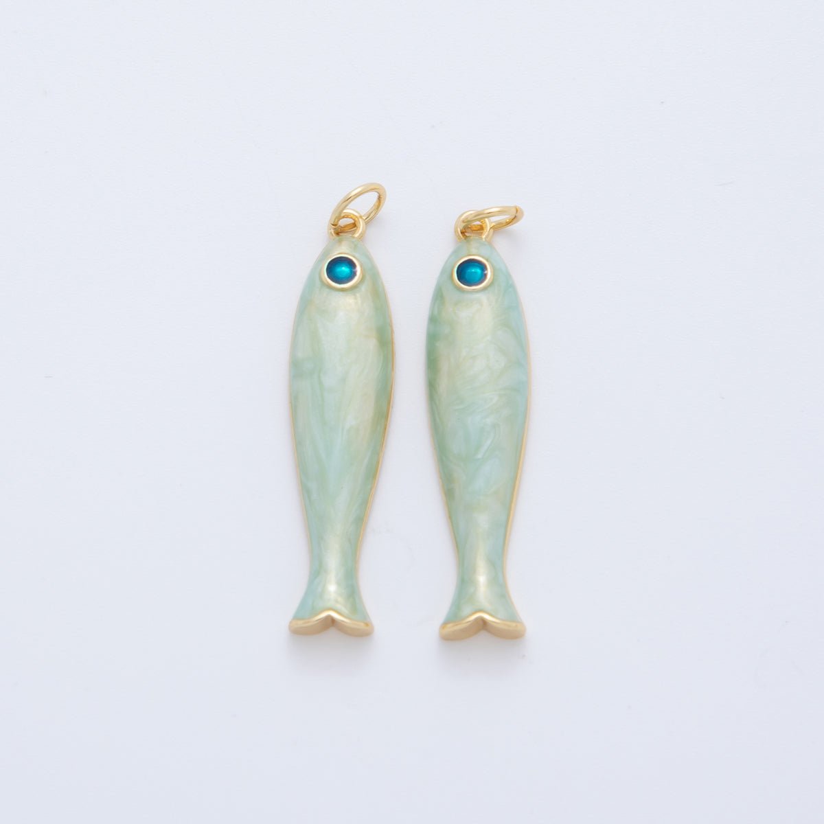 18K Gold Filled Blue, Green, Red Enamel Sardine Fish Charm | AF404 AF-779