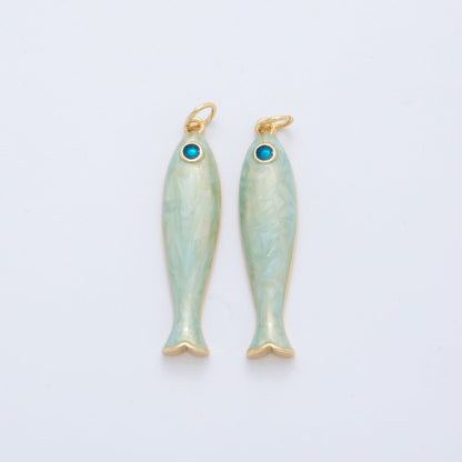 18K Gold Filled Blue, Green, Red Enamel Sardine Fish Charm | AF404 AF-779