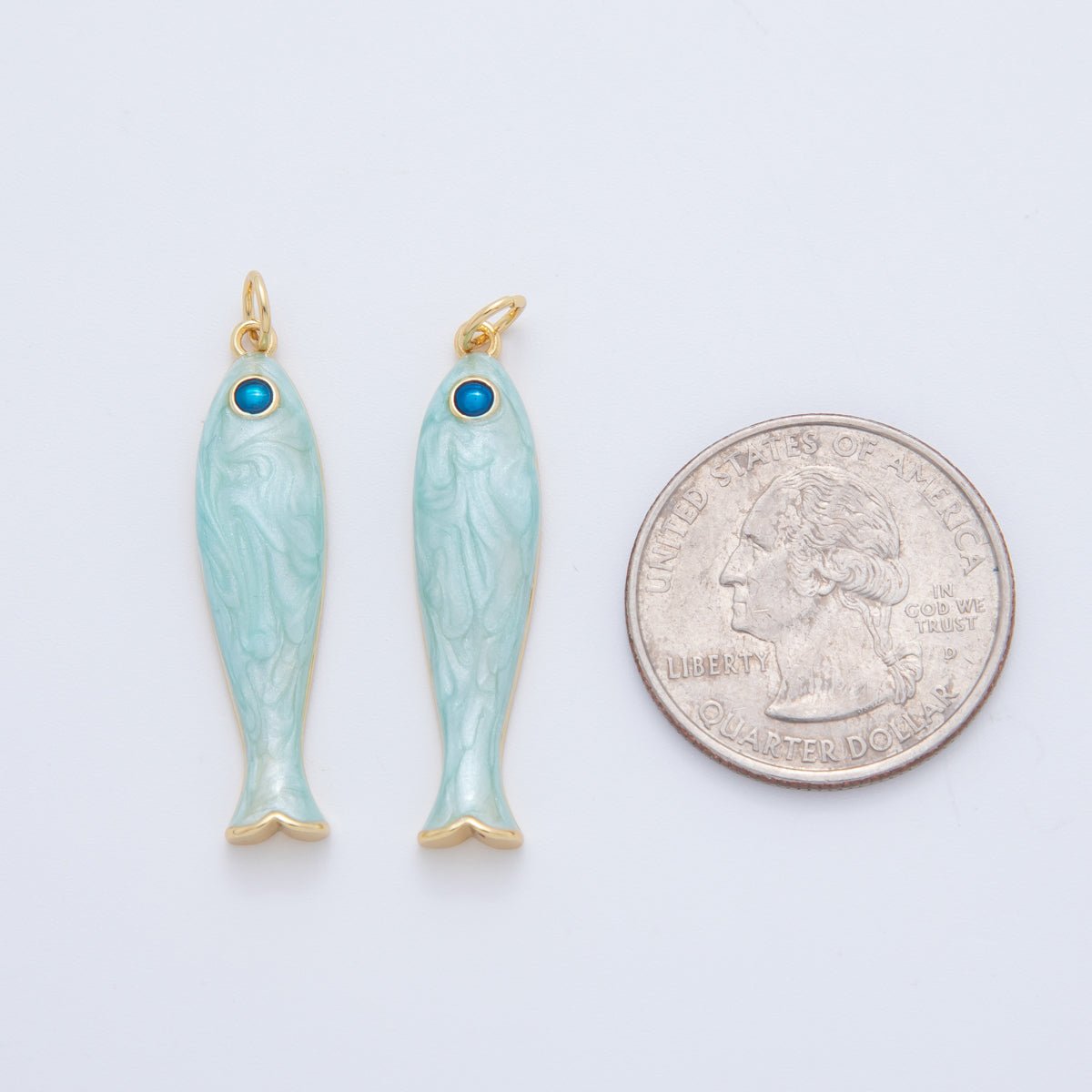 18K Gold Filled Blue, Green, Red Enamel Sardine Fish Charm | AF404 AF-779