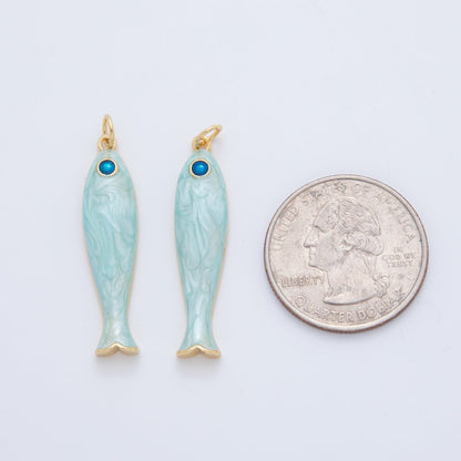 18K Gold Filled Blue, Green, Red Enamel Sardine Fish Charm | AF404 AF-779