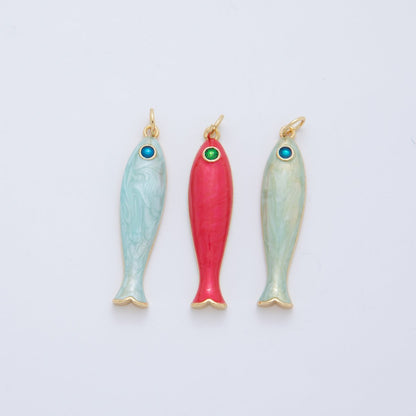 18K Gold Filled Blue, Green, Red Enamel Sardine Fish Charm | AF404 AF-779