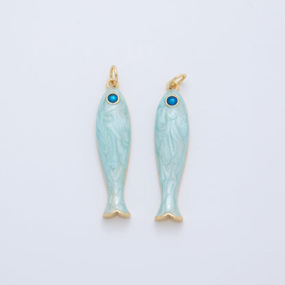 18K Gold Filled Blue, Green, Red Enamel Sardine Fish Charm | AF404 AF-779
