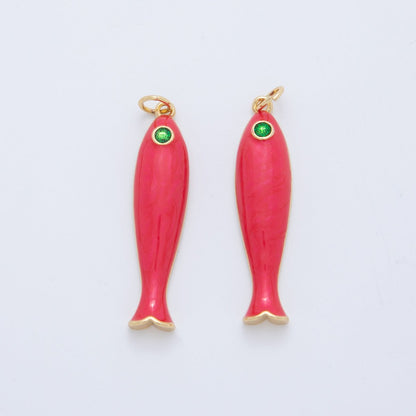 18K Gold Filled Blue, Green, Red Enamel Sardine Fish Charm | AF404 AF-779