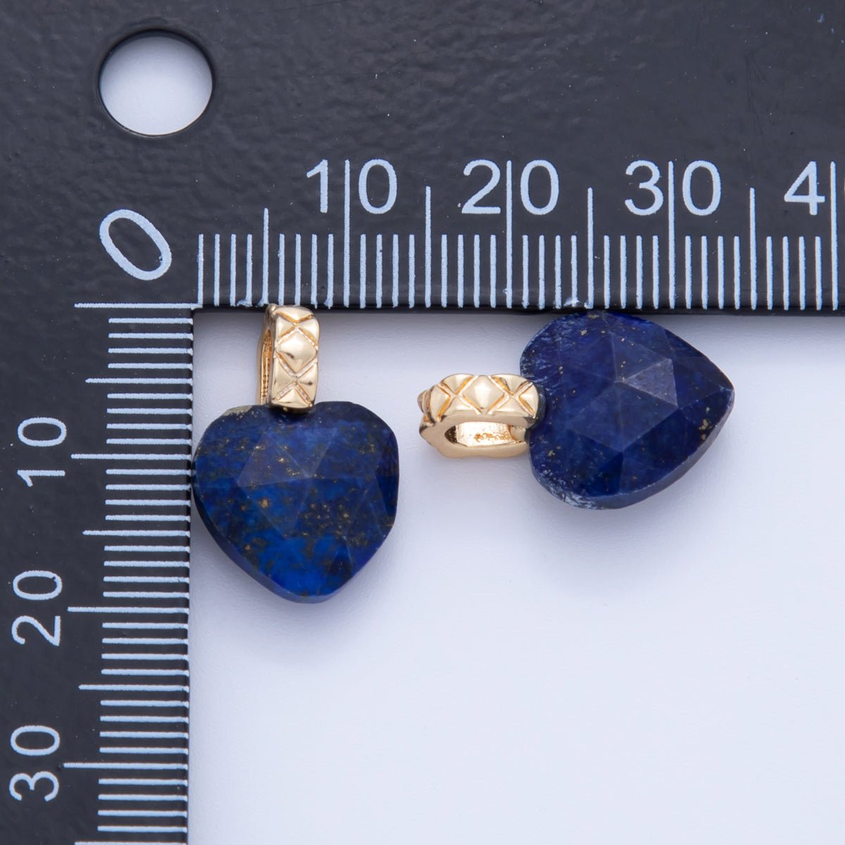 18K Gold Filled Blue Lapis Lazuli Gemstone Heart Quilted Bail Pendant | AF361