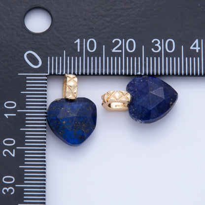 18K Gold Filled Blue Lapis Lazuli Gemstone Heart Quilted Bail Pendant | AF361