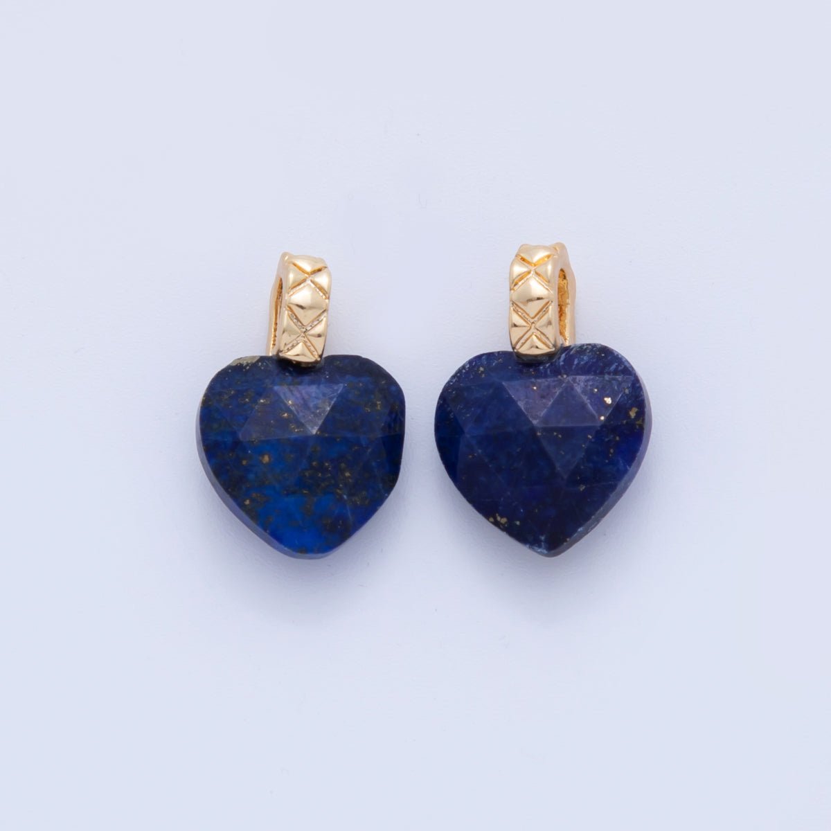 18K Gold Filled Blue Lapis Lazuli Gemstone Heart Quilted Bail Pendant | AF361