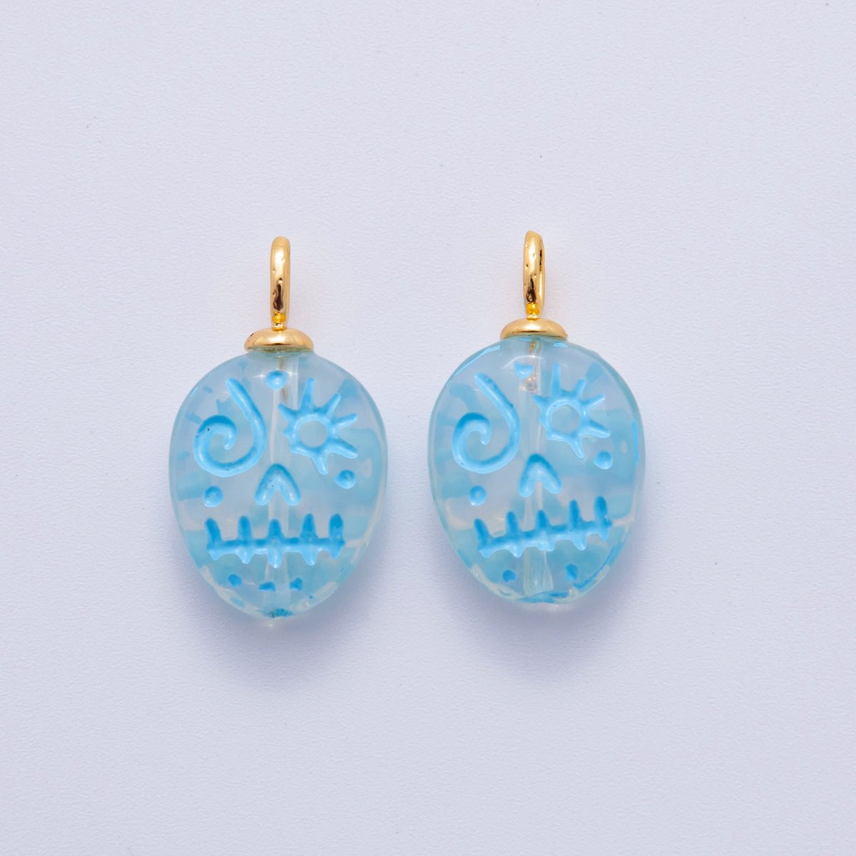18K Gold Filled 23mm Blue, Green Halloween Blue-Lined Skull Skeleton Drop Charm | AF725 AF726