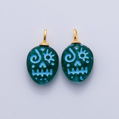 18K Gold Filled 23mm Blue, Green Halloween Blue-Lined Skull Skeleton Drop Charm | AF725 AF726
