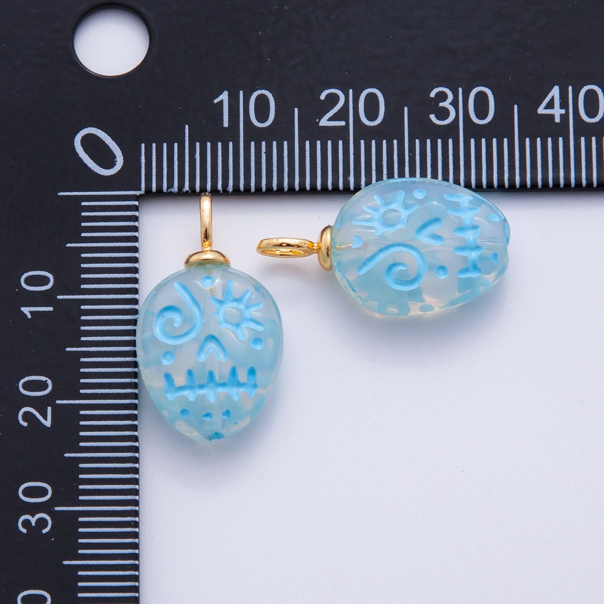 18K Gold Filled 23mm Blue, Green Halloween Blue-Lined Skull Skeleton Drop Charm | AF725 AF726
