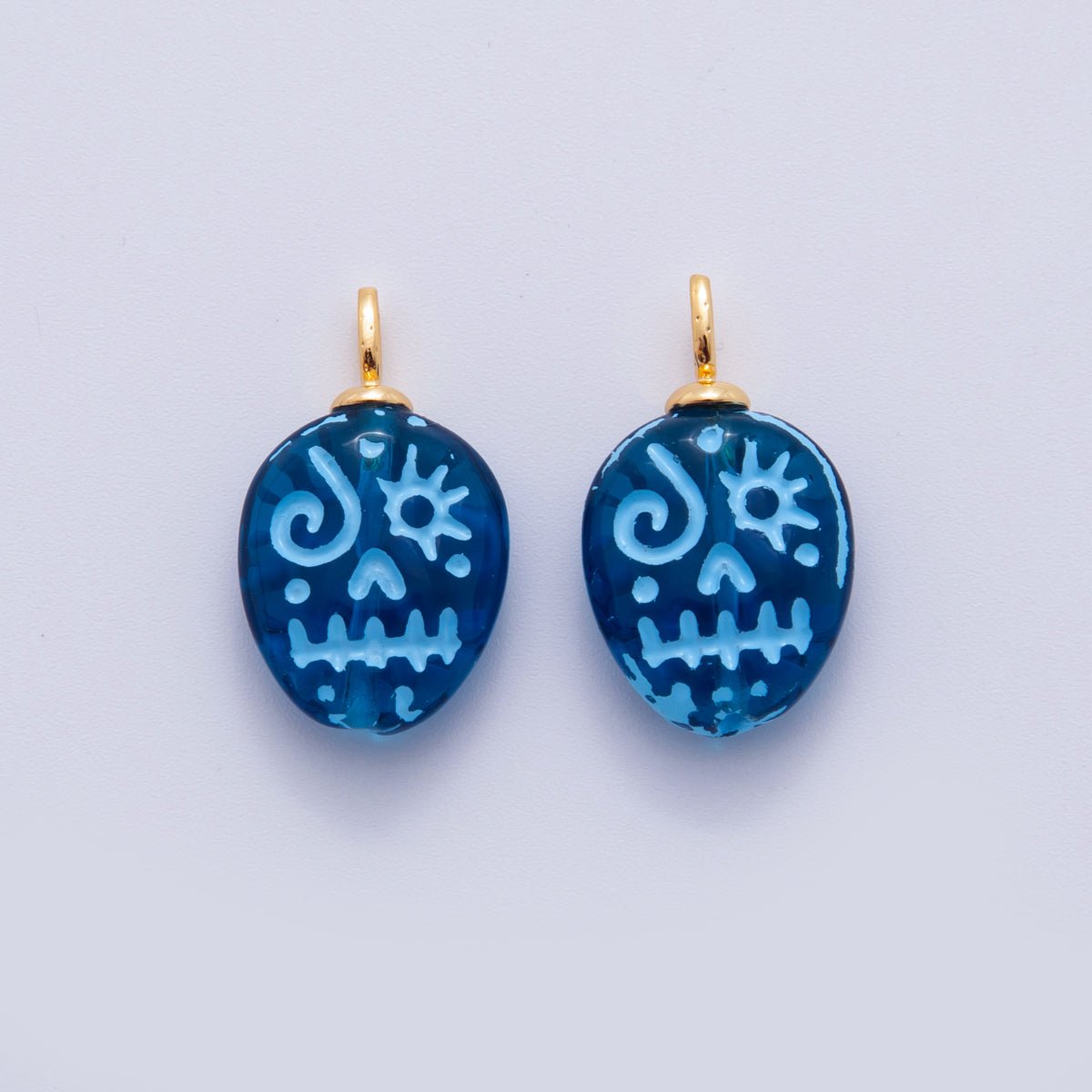 18K Gold Filled 23mm Blue, Green Halloween Blue-Lined Skull Skeleton Drop Charm | AF725 AF726