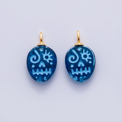 18K Gold Filled 23mm Blue, Green Halloween Blue-Lined Skull Skeleton Drop Charm | AF725 AF726