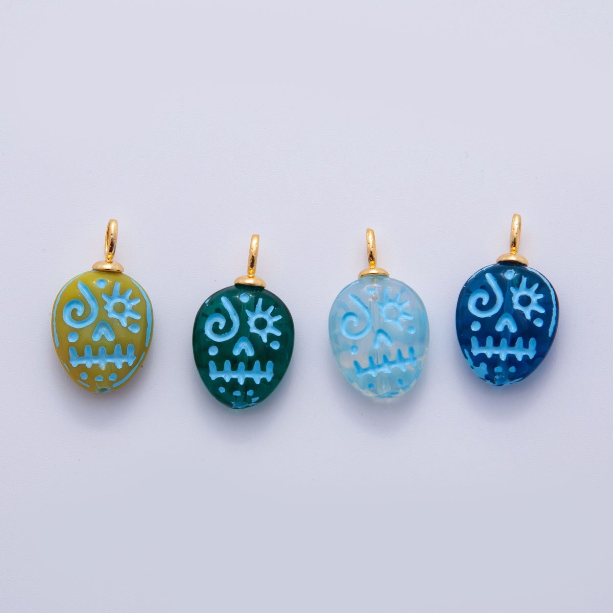 18K Gold Filled 23mm Blue, Green Halloween Blue-Lined Skull Skeleton Drop Charm | AF725 AF726