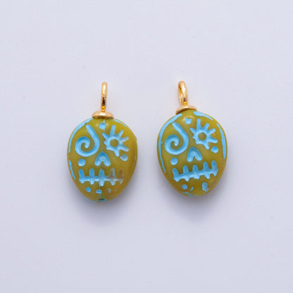 18K Gold Filled 23mm Blue, Green Halloween Blue-Lined Skull Skeleton Drop Charm | AF725 AF726