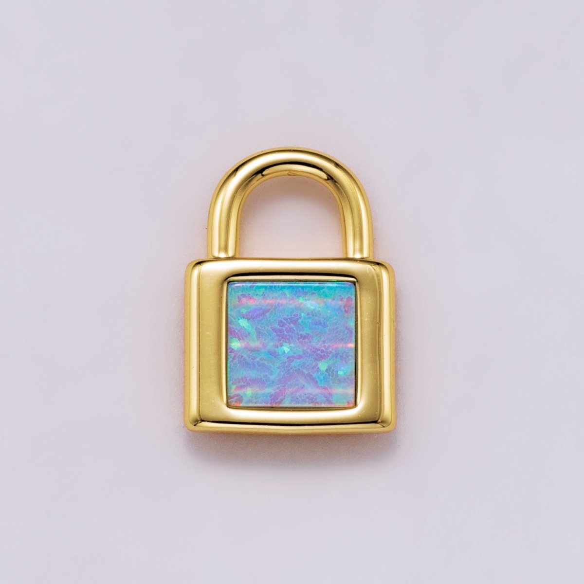18K Gold Filled 14mm Blue, Pink, White Opal Square Padlock Mini Charm | Charms-00164 ~ Charms-00166
