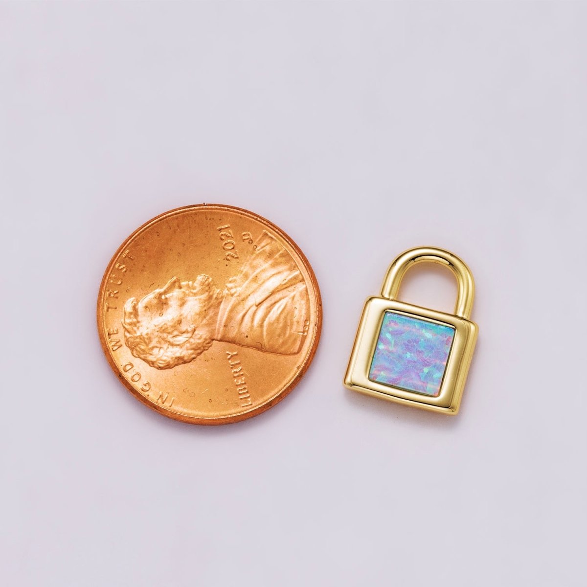 18K Gold Filled 14mm Blue, Pink, White Opal Square Padlock Mini Charm | Charms-00164 ~ Charms-00166