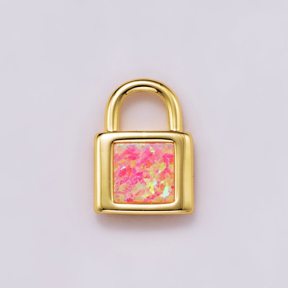18K Gold Filled 14mm Blue, Pink, White Opal Square Padlock Mini Charm | Charms-00164 ~ Charms-00166