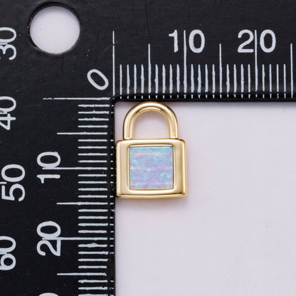 18K Gold Filled 14mm Blue, Pink, White Opal Square Padlock Mini Charm | Charms-00164 ~ Charms-00166
