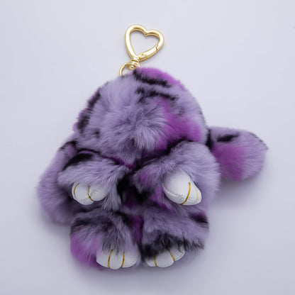 18K Gold Filled Blue, Purple Tie-dye Rabbit Plush Heart Push Gate Keychain | WB-00324 WB-00325