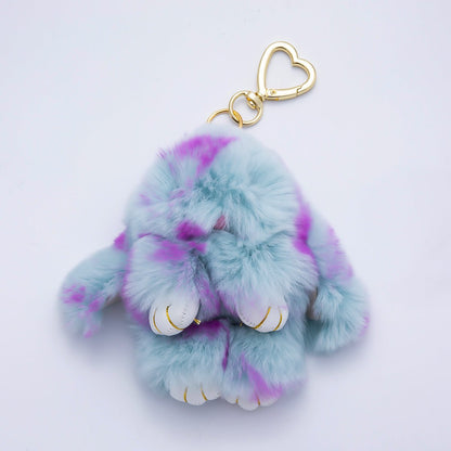 18K Gold Filled Blue, Purple Tie-dye Rabbit Plush Heart Push Gate Keychain | WB-00324 WB-00325