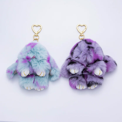 18K Gold Filled Blue, Purple Tie-dye Rabbit Plush Heart Push Gate Keychain | WB-00324 WB-00325