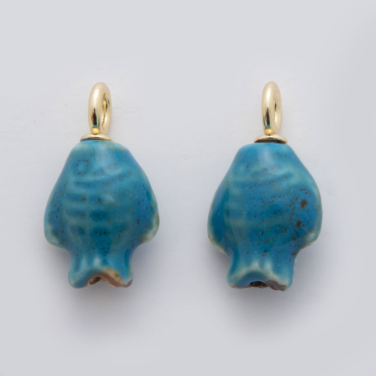 18K Gold Filled Blue, Red, Green Fish Ceramic Drop Charm | X536 X537 X629