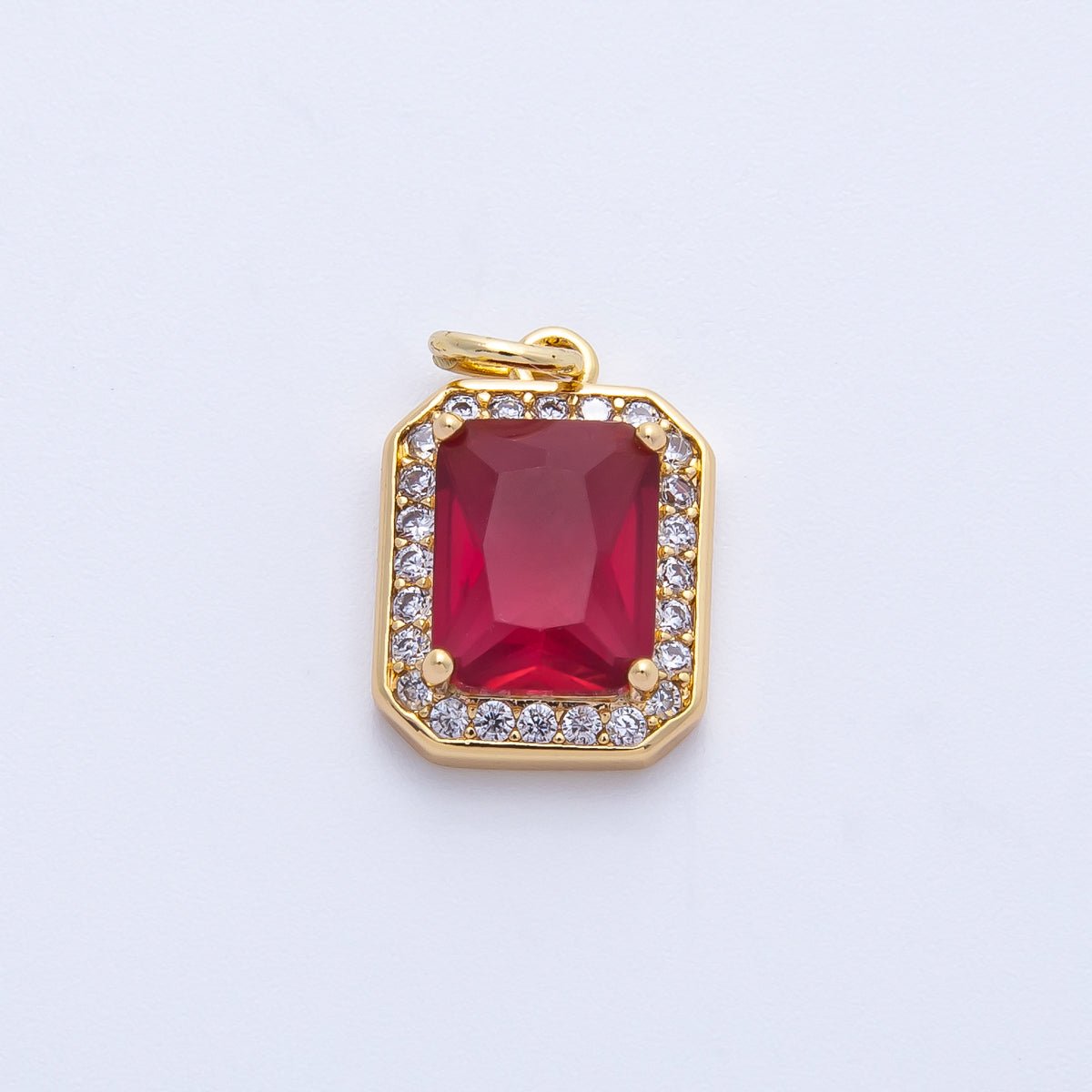 18K Gold Filled Blue, Red, Purple, Green, Clear Micro Paved CZ Baguette Charm | Charms-00279 ~ Charms-00288