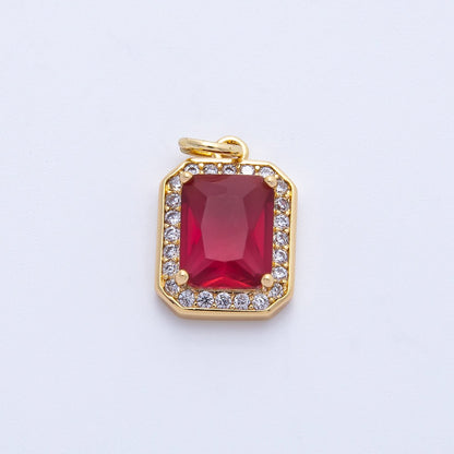 18K Gold Filled Blue, Red, Purple, Green, Clear Micro Paved CZ Baguette Charm | Charms-00279 ~ Charms-00288