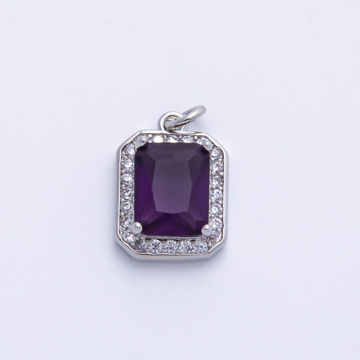 18K Gold Filled Blue, Red, Purple, Green, Clear Micro Paved CZ Baguette Charm | Charms-00279 ~ Charms-00288