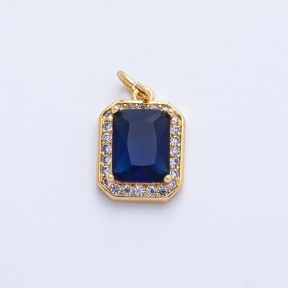 18K Gold Filled Blue, Red, Purple, Green, Clear Micro Paved CZ Baguette Charm | Charms-00279 ~ Charms-00288