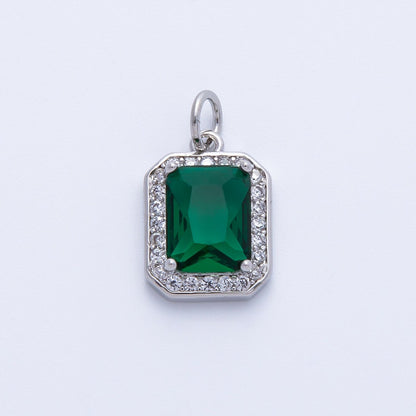 18K Gold Filled Blue, Red, Purple, Green, Clear Micro Paved CZ Baguette Charm | Charms-00279 ~ Charms-00288