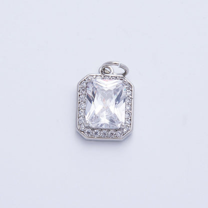 18K Gold Filled Blue, Red, Purple, Green, Clear Micro Paved CZ Baguette Charm | Charms-00279 ~ Charms-00288