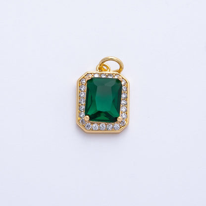 18K Gold Filled Blue, Red, Purple, Green, Clear Micro Paved CZ Baguette Charm | Charms-00279 ~ Charms-00288