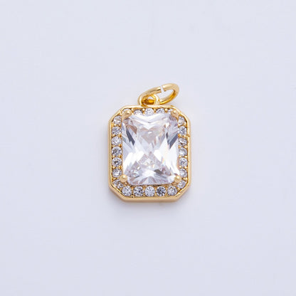 18K Gold Filled Blue, Red, Purple, Green, Clear Micro Paved CZ Baguette Charm | Charms-00279 ~ Charms-00288