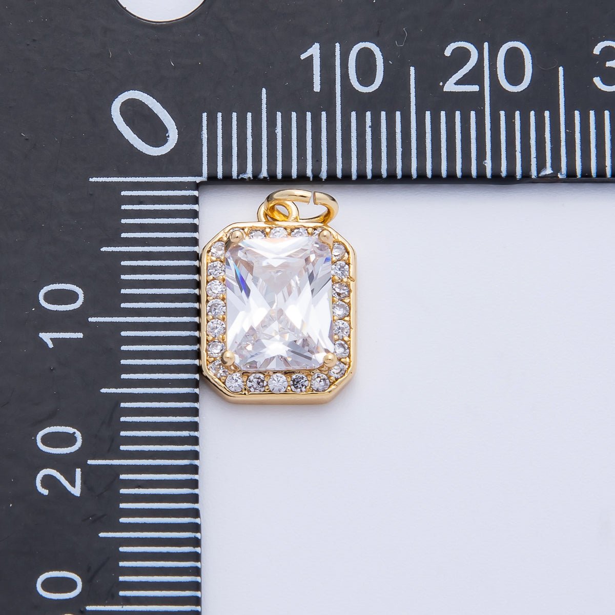 18K Gold Filled Blue, Red, Purple, Green, Clear Micro Paved CZ Baguette Charm | Charms-00279 ~ Charms-00288