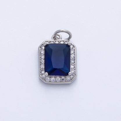 18K Gold Filled Blue, Red, Purple, Green, Clear Micro Paved CZ Baguette Charm | Charms-00279 ~ Charms-00288