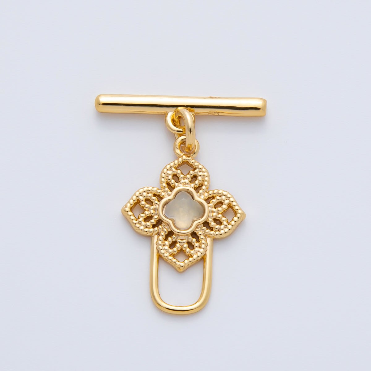 18K Gold Filled Blue, Red, White CZ Clover OT Clasp Dainty Toggle Clasps Closure Finding | Z1458 Z1459